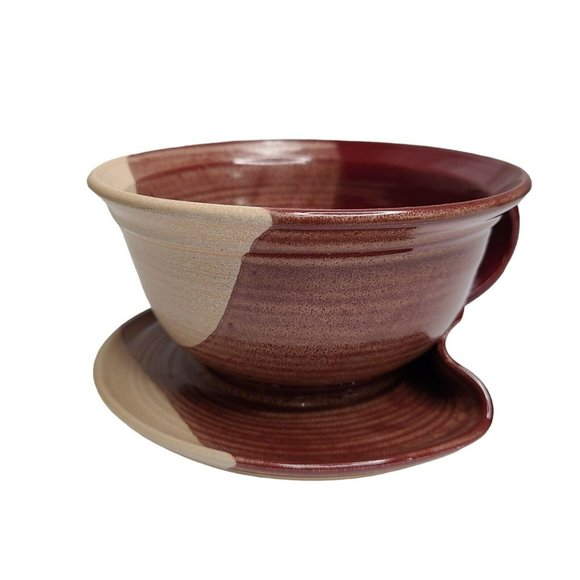 Art Pottery Clay Pottery Unique Soup Bowl Mug Plate Dish One Piece Tri Color - Picture 6 of 16